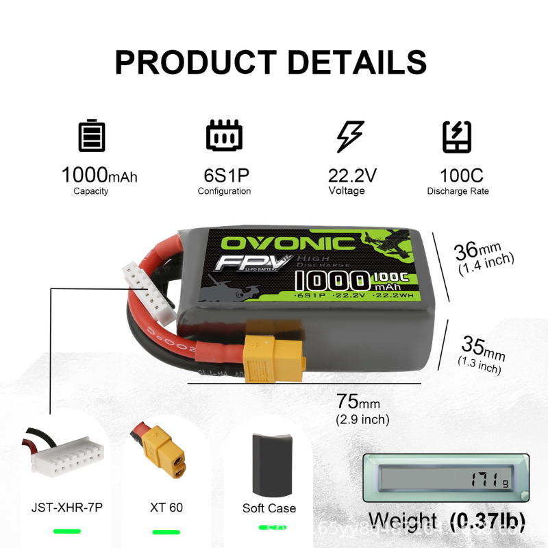 2Pcs OVONIC 1000mAh 100C 22.2V - огляд і ціна Drone Zll Rc